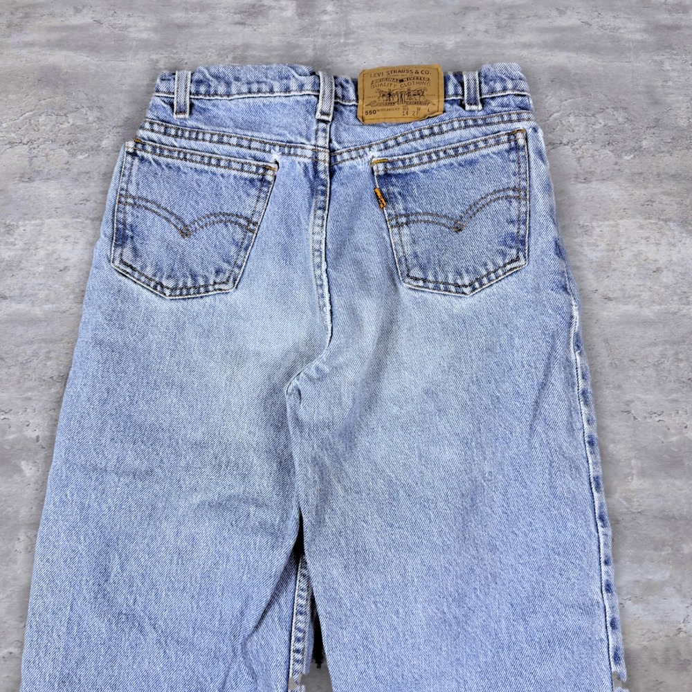 Levi 550 Jeans Custom Peace Sign Flare Hem 14 Light Wash